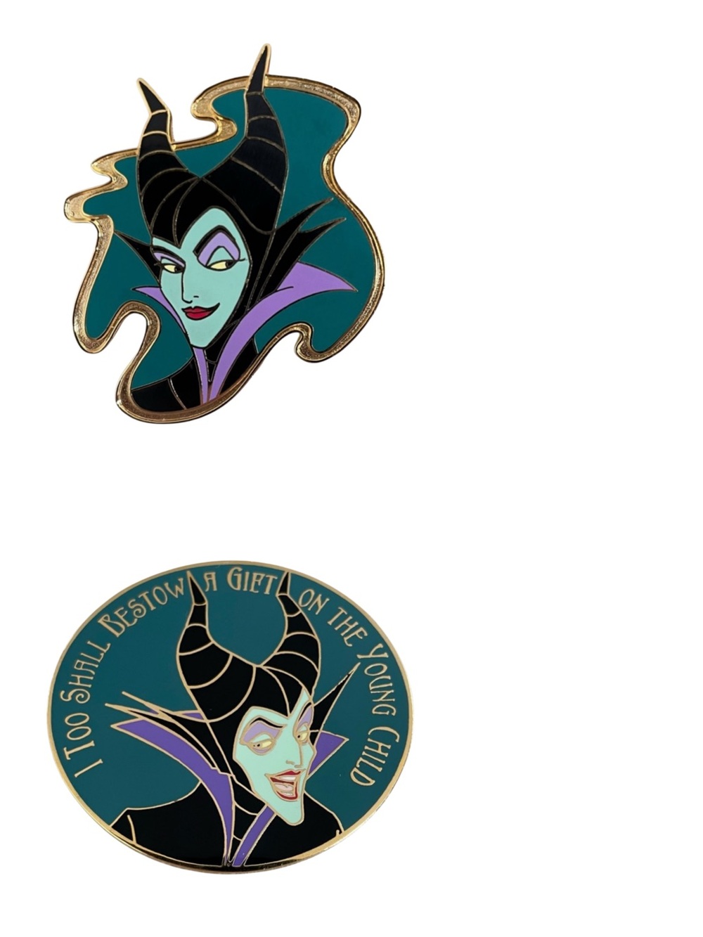 Disney Pins Set of 2 Maleficent Wavy Frame and Sleeping Beauty Quote LE 1000